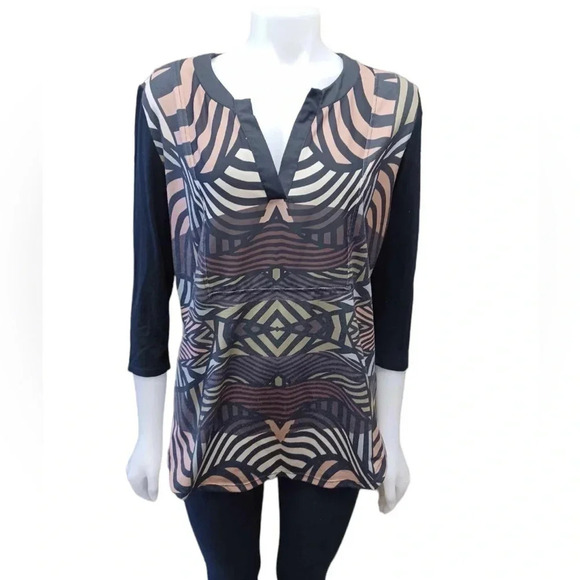 Desigual Geometric V Neck Stretch Earth Tones Too Size XXL - Picture 1 of 8